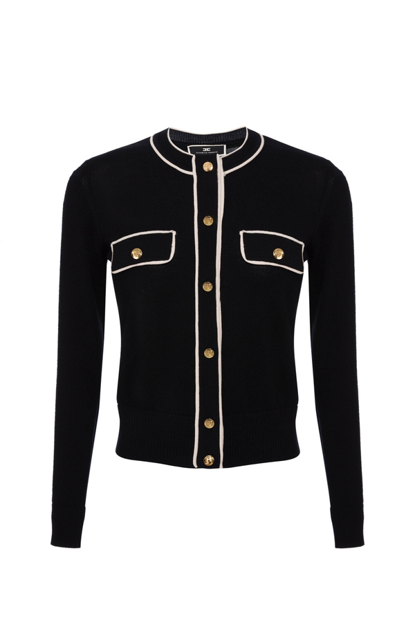 Contrasting piping cardigan and gold buttons - Elisabetta Franchi® Outlet