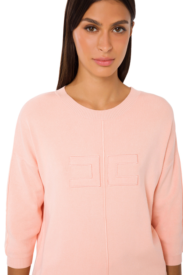 Oversized sweater with embossed logo - Elisabetta Franchi® Outlet