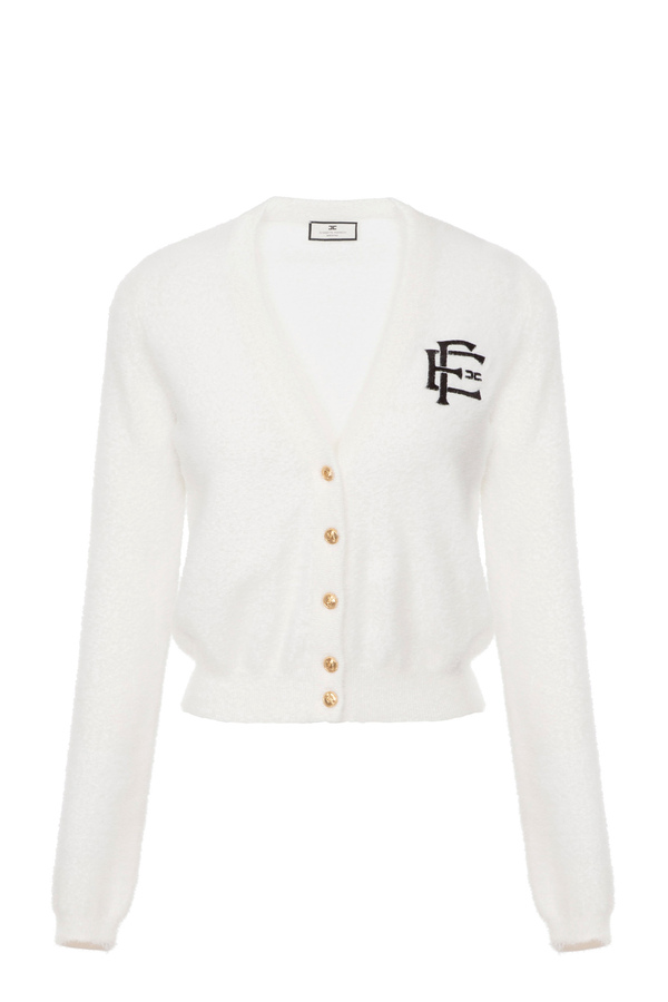 Cardigan in maglia con logo ricamato - Elisabetta Franchi® Outlet