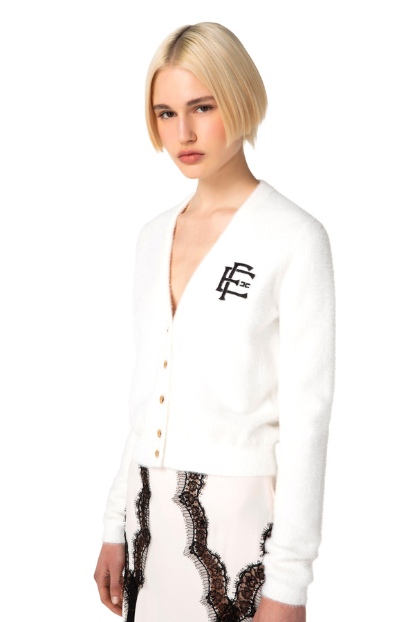 Cardigan en tricot avec logo brodé - Elisabetta Franchi® Outlet