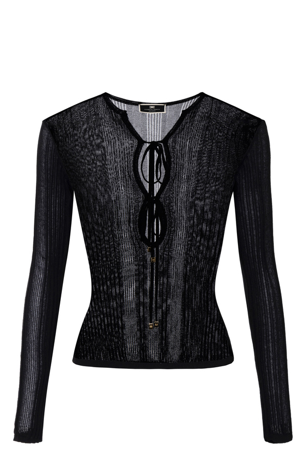Ribbed shirt in viscose fabric with criss-cross lacing - Elisabetta Franchi® Outlet