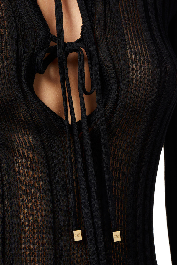 Ribbed shirt in viscose fabric with criss-cross lacing - Elisabetta Franchi® Outlet