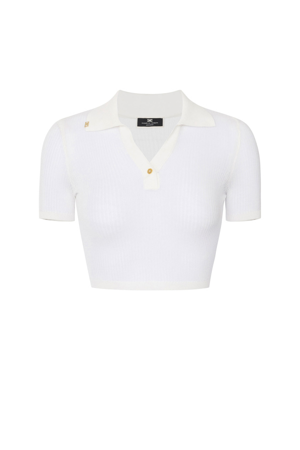 Fine ribbed crêpe cropped polo shirt - Elisabetta Franchi® Outlet