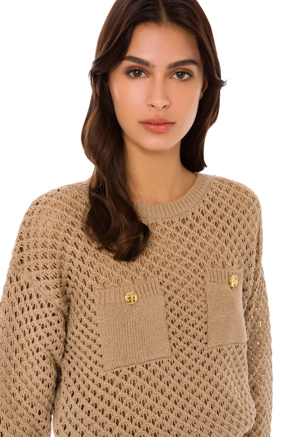 Long-sleeved top with mesh effect - Elisabetta Franchi® Outlet