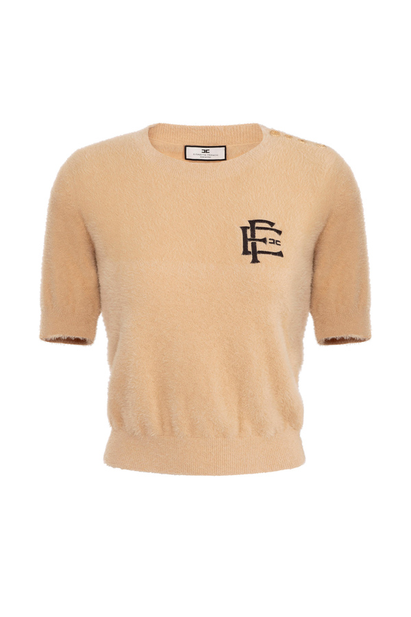 Pullover aus Strick mit gesticktem Logo - Elisabetta Franchi® Outlet