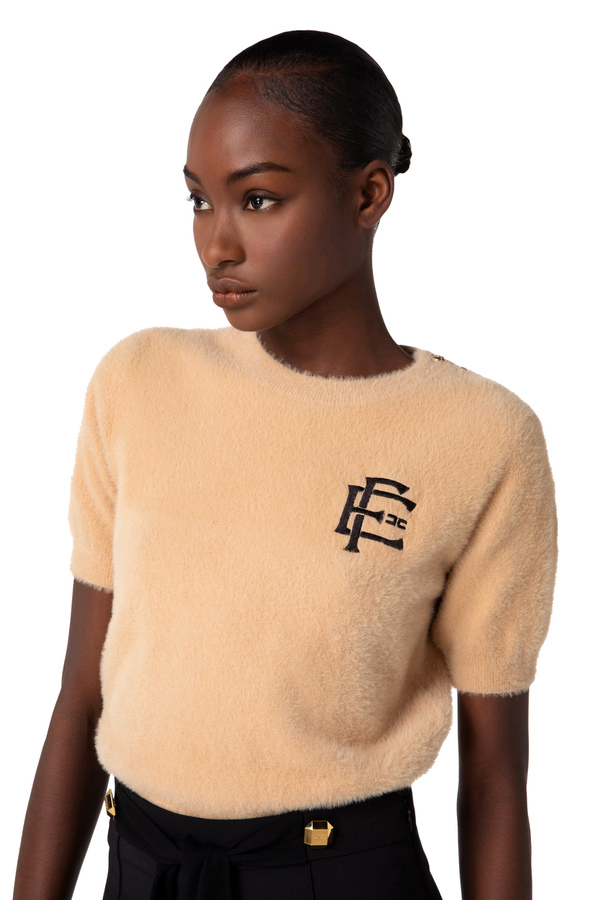 Pullover in knit fabric with embroidered logo - Elisabetta Franchi® Outlet