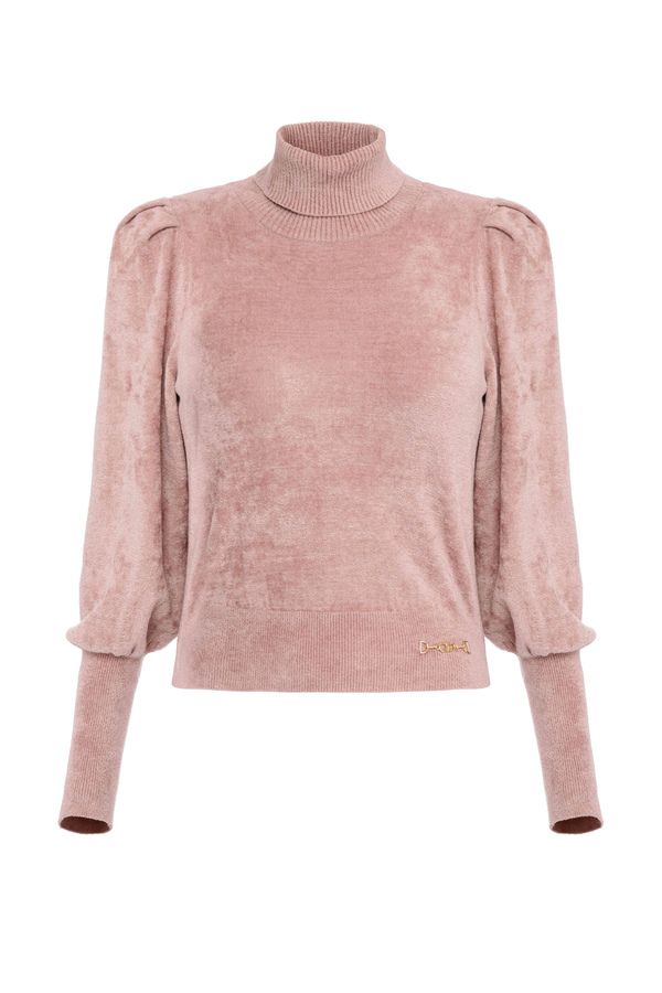 Chenille turtleneck sweater with wide sleeves - Elisabetta Franchi® Outlet