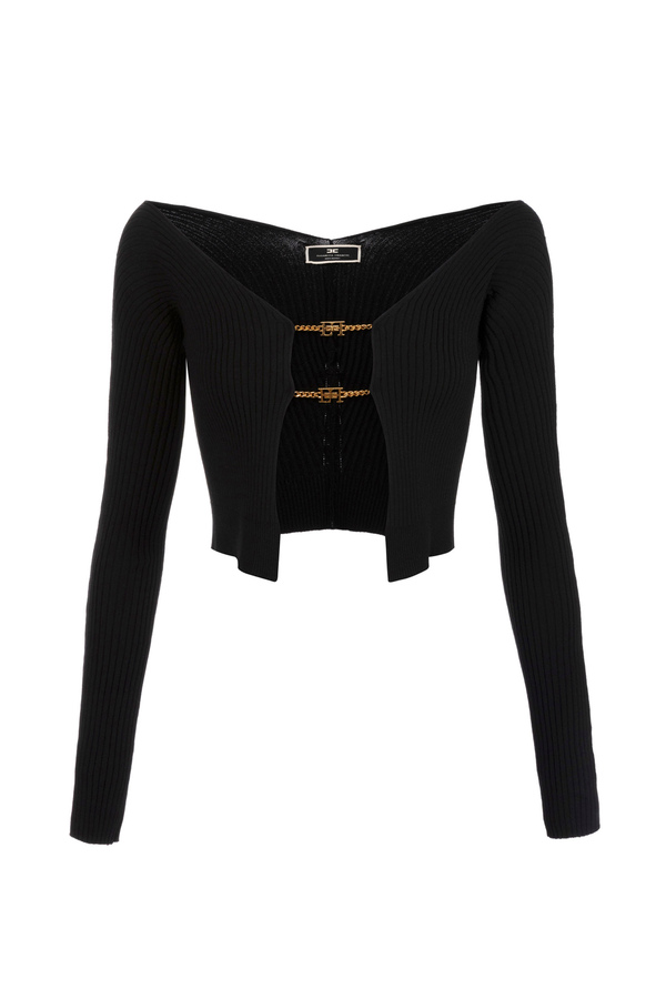 Ribbed viscose cardigan with micro clasp - Elisabetta Franchi® Outlet