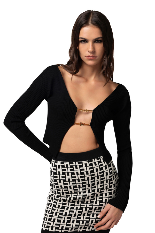 Ribbed viscose cardigan with micro clasp - Elisabetta Franchi® Outlet