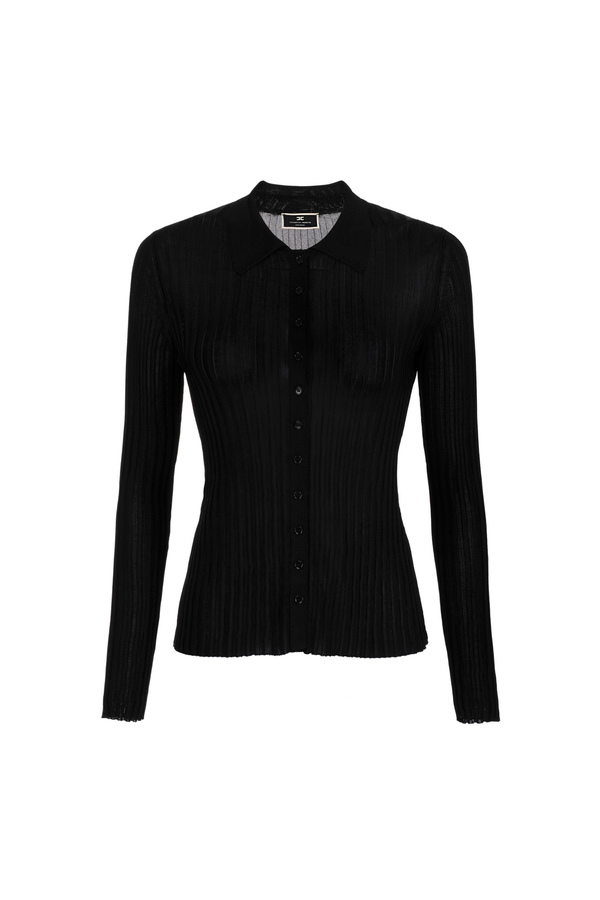 Cardigan in viscosa lucida a coste - Elisabetta Franchi® Outlet