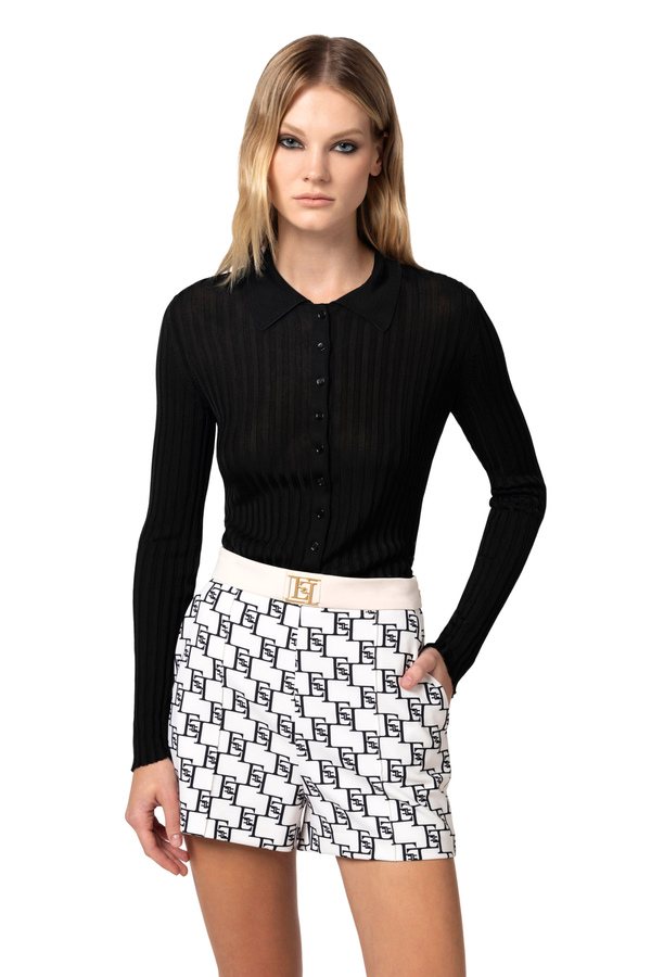 Cardigan in viscosa lucida a coste - Elisabetta Franchi® Outlet