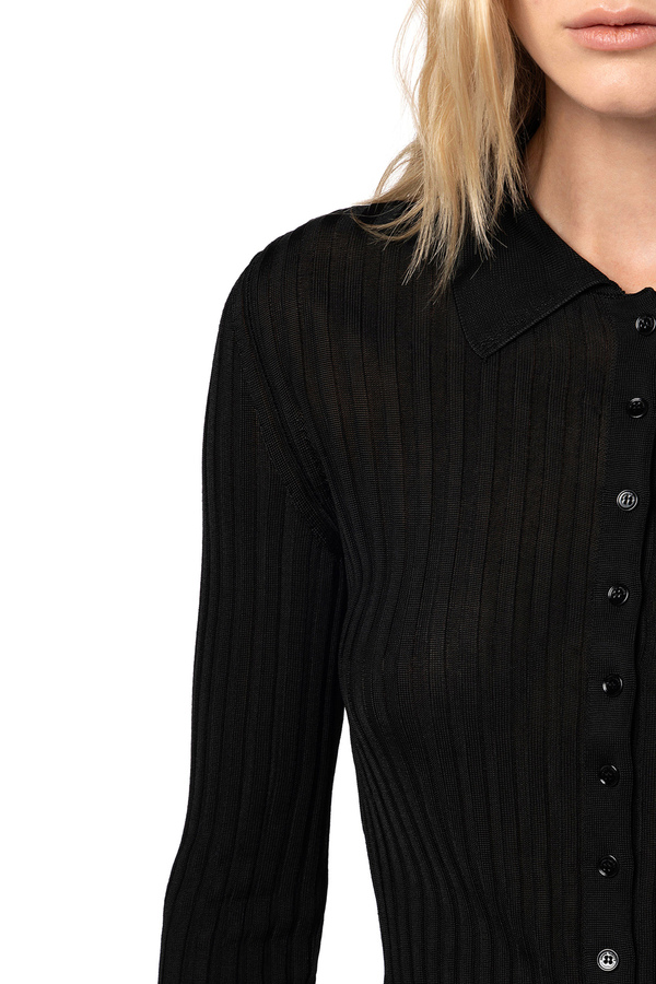 Cardigan in viscosa lucida a coste - Elisabetta Franchi® Outlet