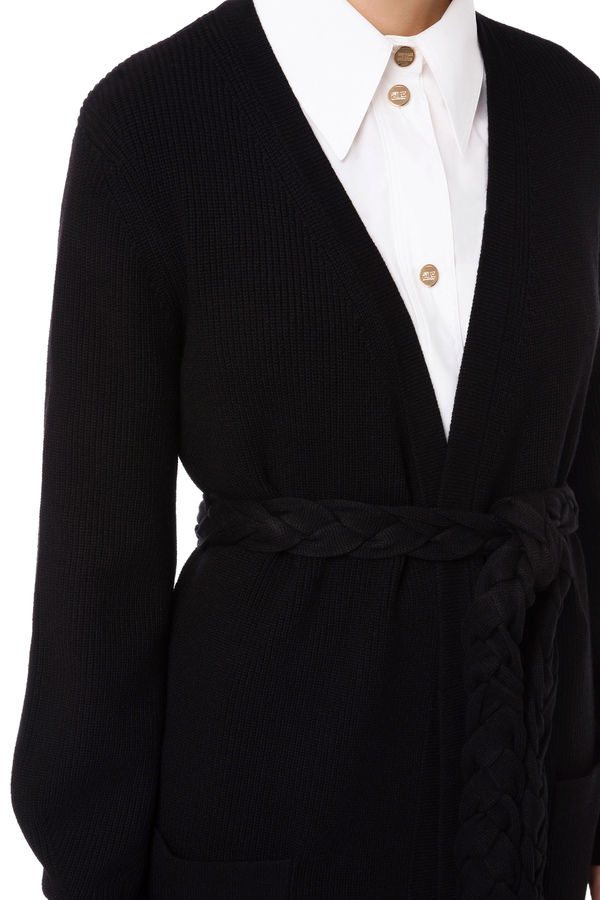 Woven cardigan with belt - Elisabetta Franchi® Outlet