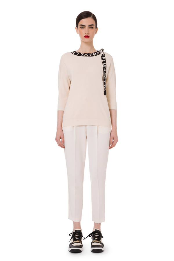 Top with logoed foulard scarf and 3/4 sleeves - Elisabetta Franchi® Outlet
