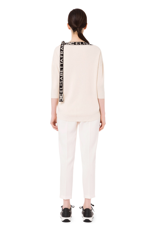 Top with logoed foulard scarf and 3/4 sleeves - Elisabetta Franchi® Outlet