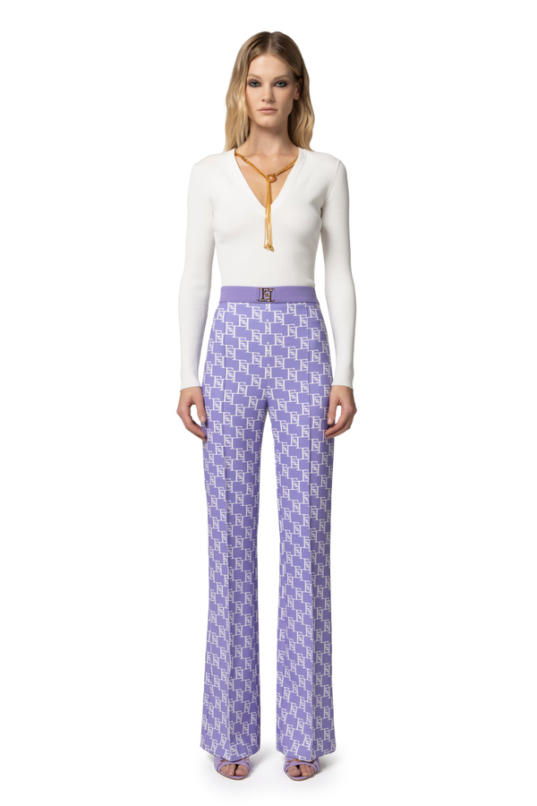 Top with long sleeves in ribbed viscose fabric with necklace - Elisabetta Franchi® Outlet