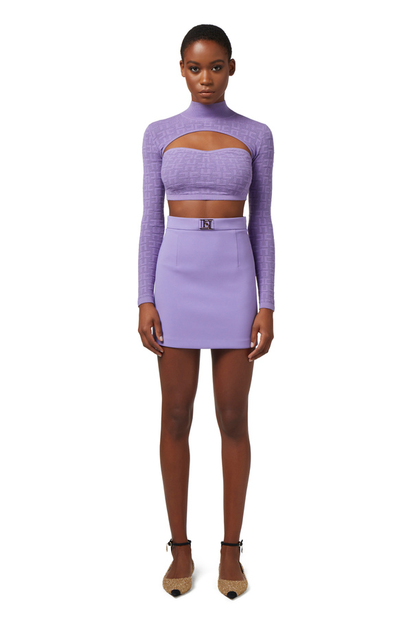 Openwork knit viscose cropped top - Elisabetta Franchi® Outlet