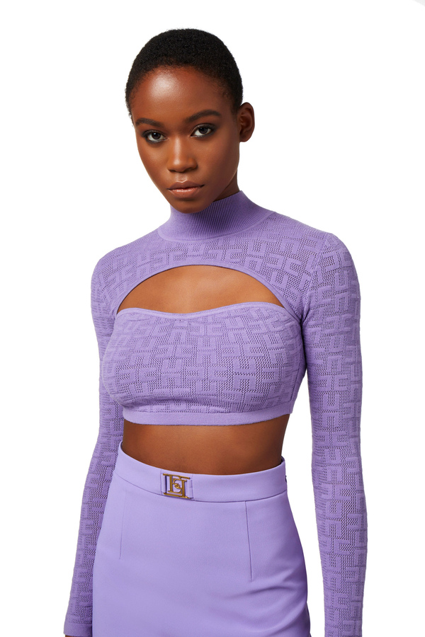 Openwork knit viscose cropped top - Elisabetta Franchi® Outlet