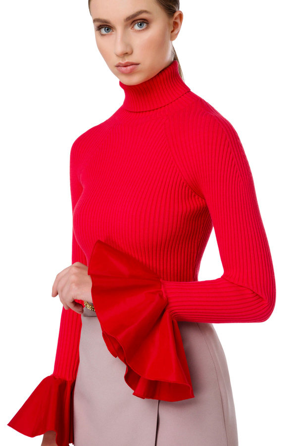Gerippter Pullover mit Rüschenärmeln - Elisabetta Franchi® Outlet