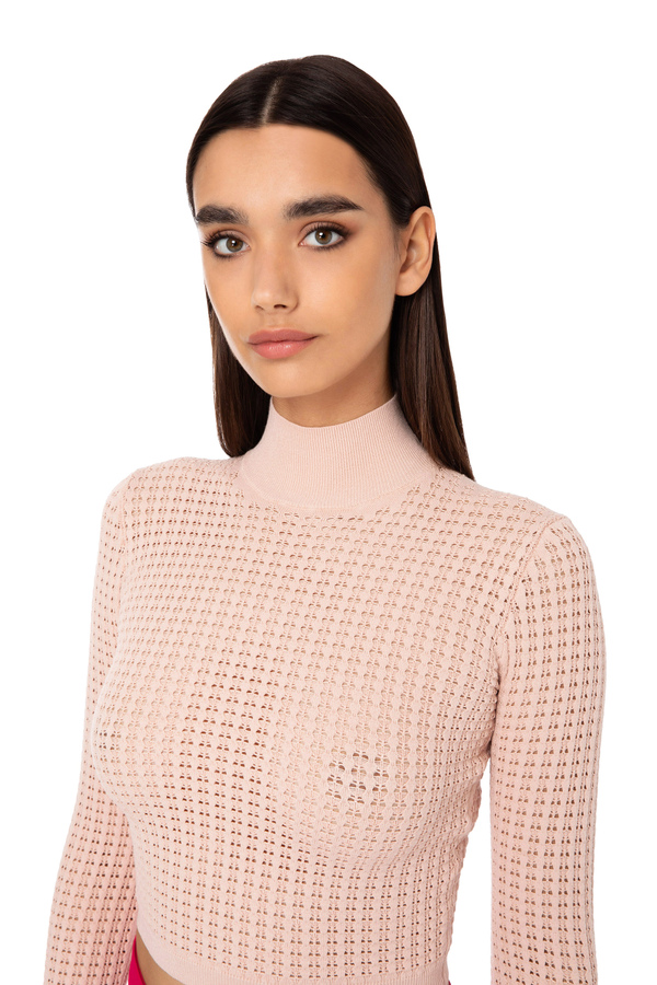 Short top with high collar and long sleeves - Elisabetta Franchi® Outlet