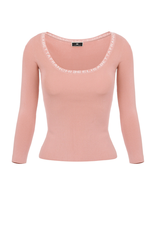 Fine rib top with logoed neckline - Elisabetta Franchi® Outlet
