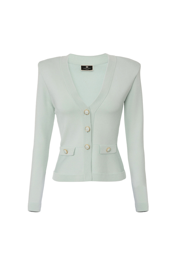 Cardigan aus glänzender Viskose mit Manschettenknöpfen - Elisabetta Franchi® Outlet
