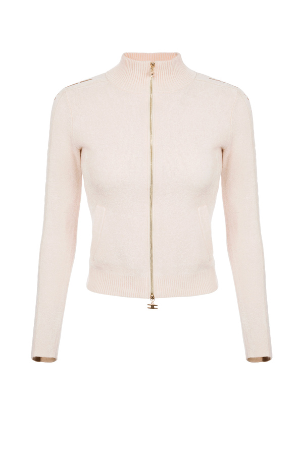 Knit sweatshirt with zip and logoed bands - Elisabetta Franchi® Outlet