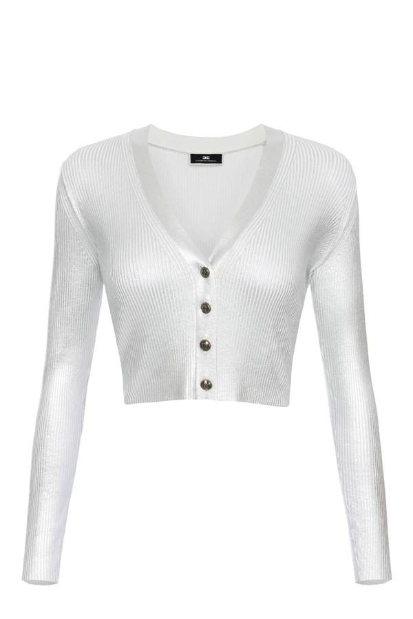 Cropped cardigan in laminated viscose fabric - Elisabetta Franchi® Outlet