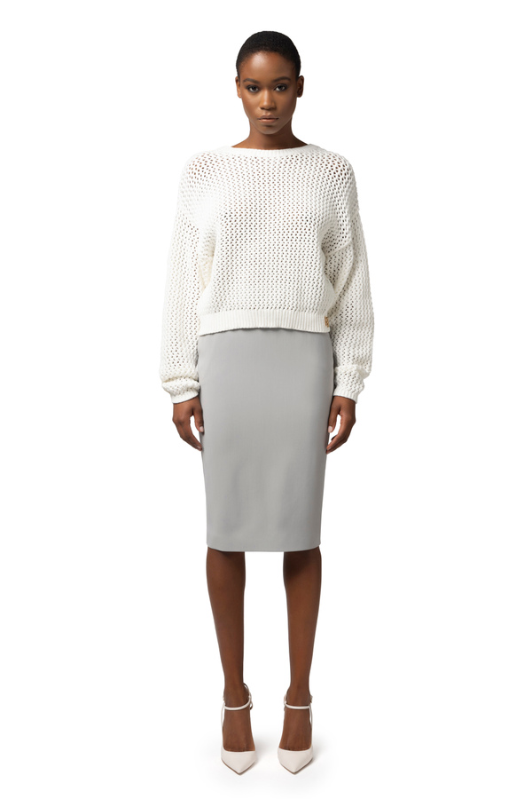Maglia in cotone punto rete con strass - Elisabetta Franchi® Outlet