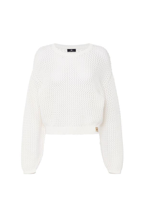 Maglia in cotone punto rete con strass - Elisabetta Franchi® Outlet
