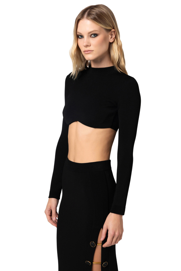 Shiny viscose cropped top - Elisabetta Franchi® Outlet