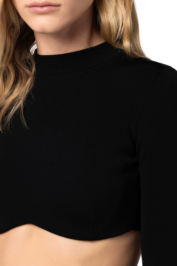 Shiny viscose cropped top - Elisabetta Franchi® Outlet