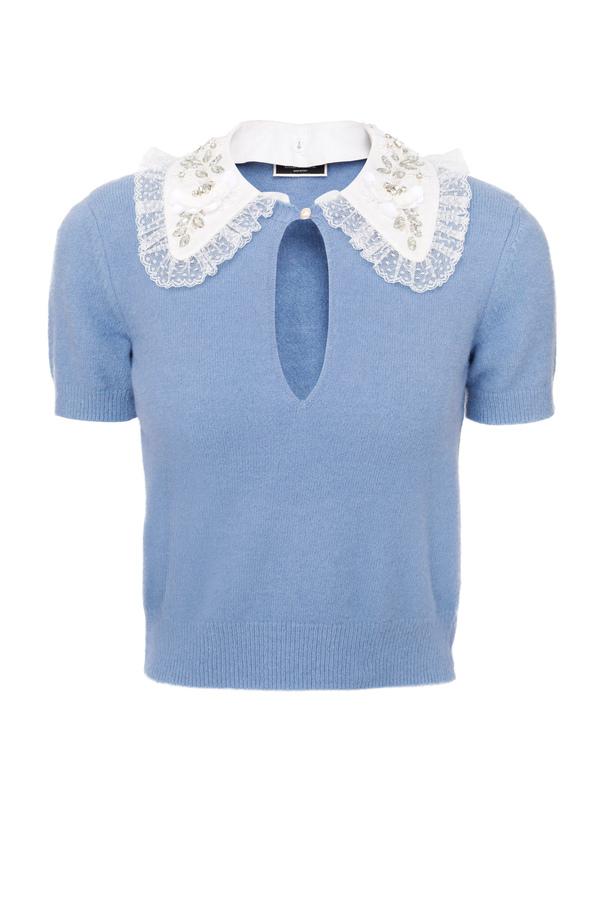 Bon ton sweater with embroidered neckline - Elisabetta Franchi® Outlet