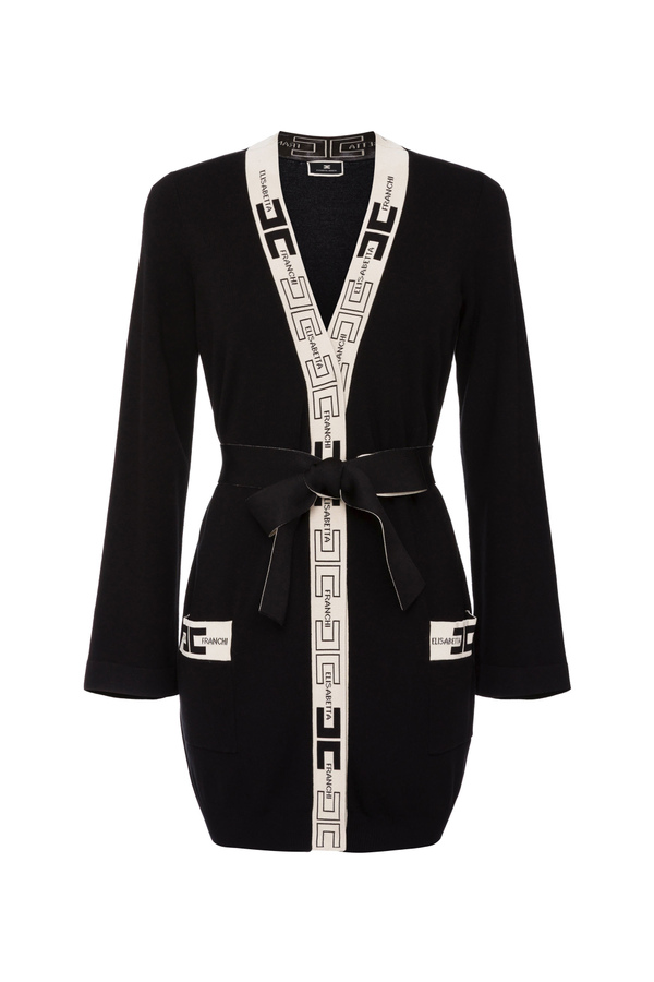 Dressing gown style cardigan with logo - Elisabetta Franchi® Outlet