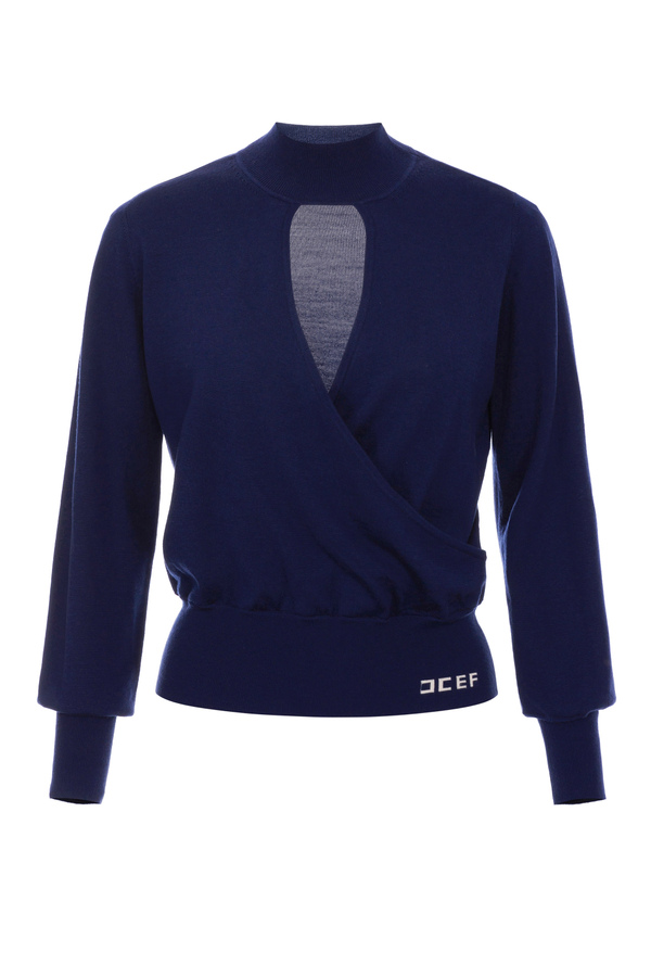 Jersey de cuello alto de lana con logotipo - Elisabetta Franchi® Outlet