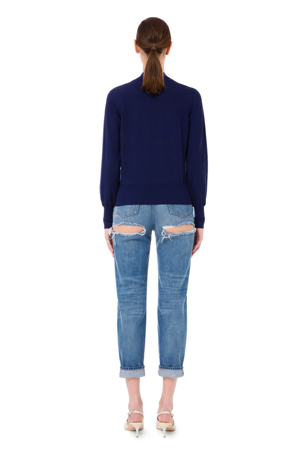 Wool high collar top with logo - Elisabetta Franchi® Outlet