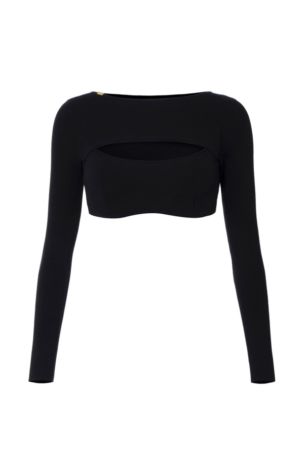 Cropped top in viscose with cut-out - Elisabetta Franchi® Outlet