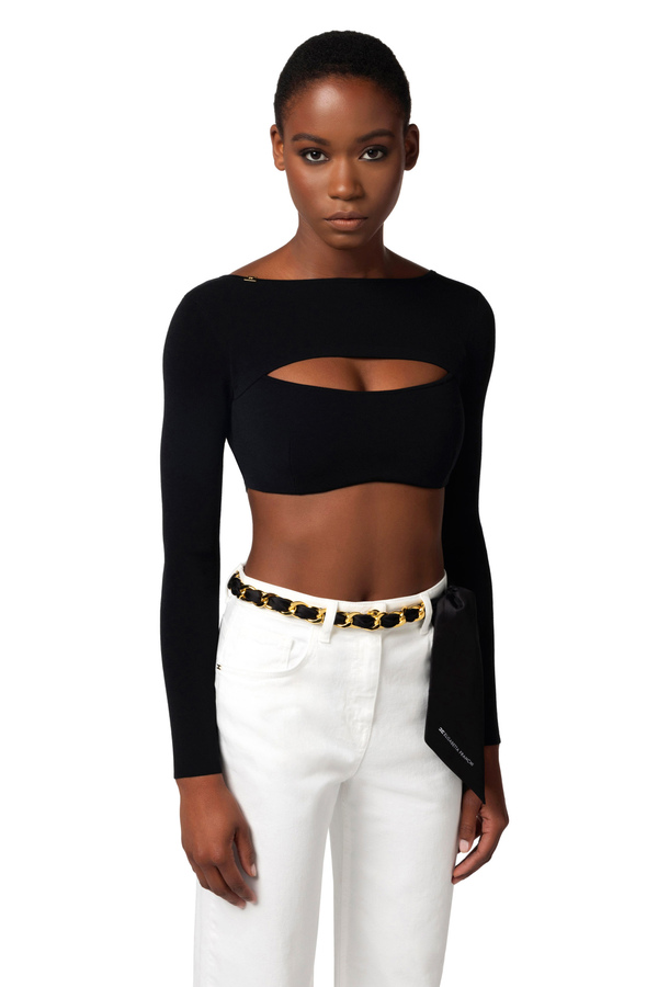 Cropped top in viscose with cut-out - Elisabetta Franchi® Outlet