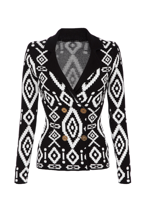 Double-breasted blazer with rhombus design - Elisabetta Franchi® Outlet