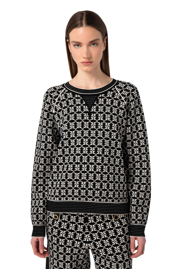 Oversize-Pullover aus Jacquard mit Logo - Elisabetta Franchi® Outlet