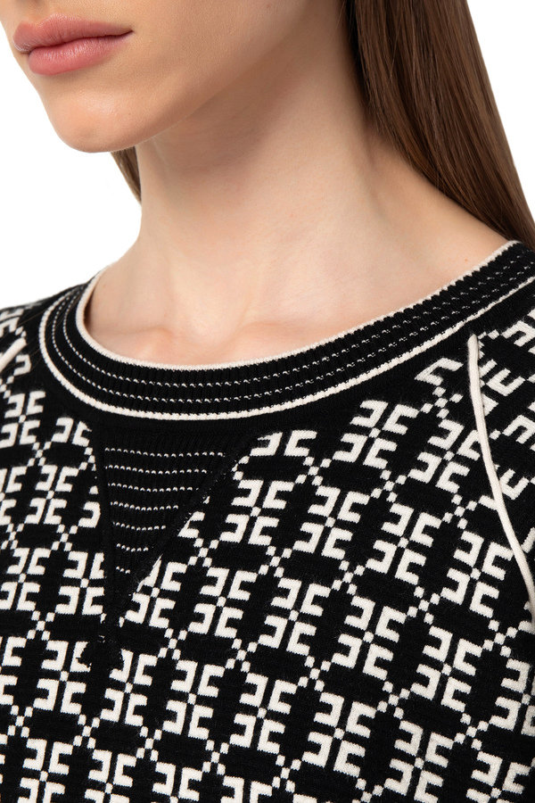 Oversize-Pullover aus Jacquard mit Logo - Elisabetta Franchi® Outlet