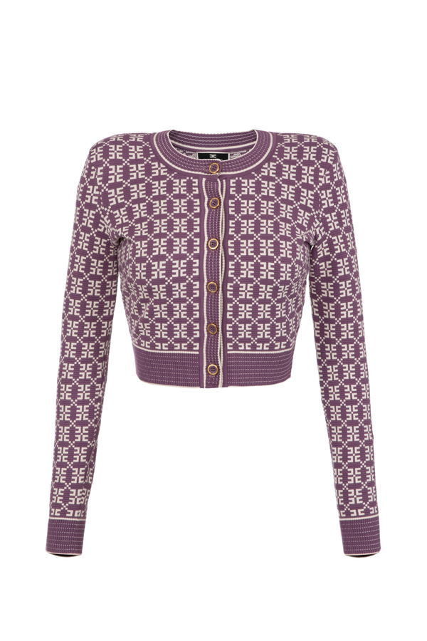 Cárdigan crop de punto en jacquard con logotipo - Elisabetta Franchi® Outlet