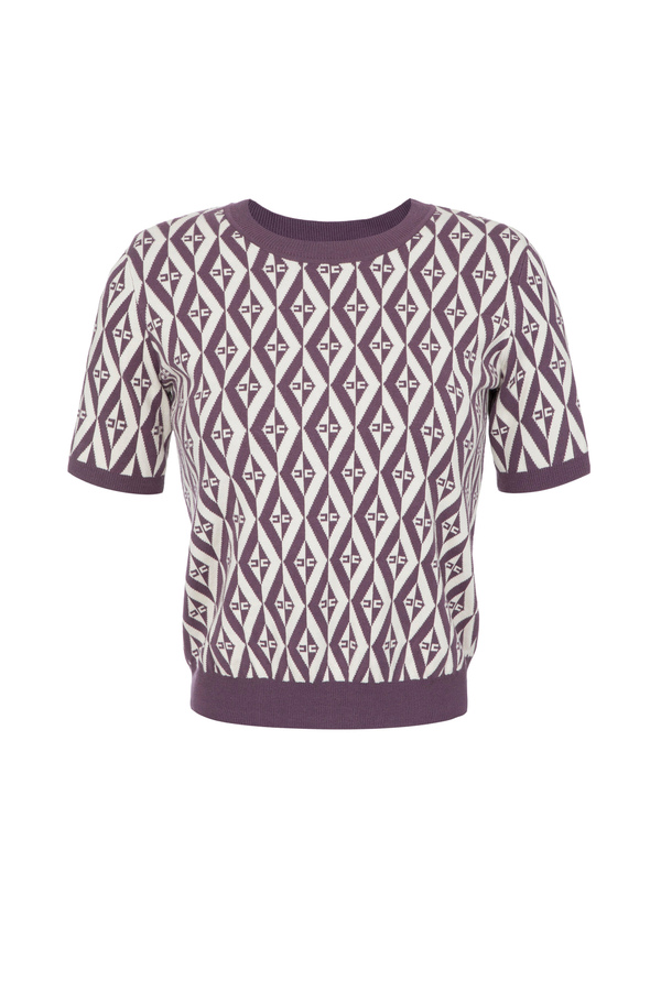 Diamond-patterned knit T-shirt - Elisabetta Franchi® Outlet