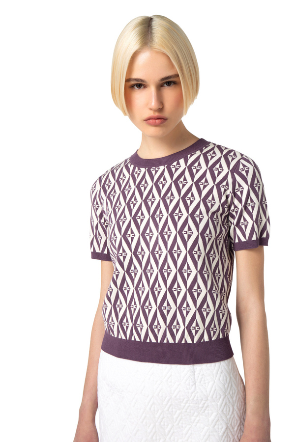 Diamond-patterned knit T-shirt - Elisabetta Franchi® Outlet