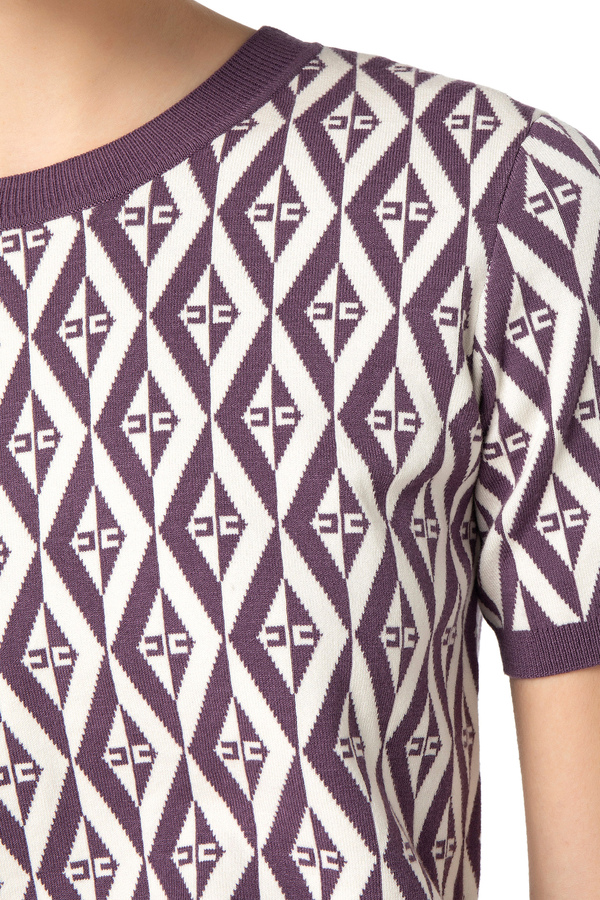 Diamond-patterned knit T-shirt - Elisabetta Franchi® Outlet