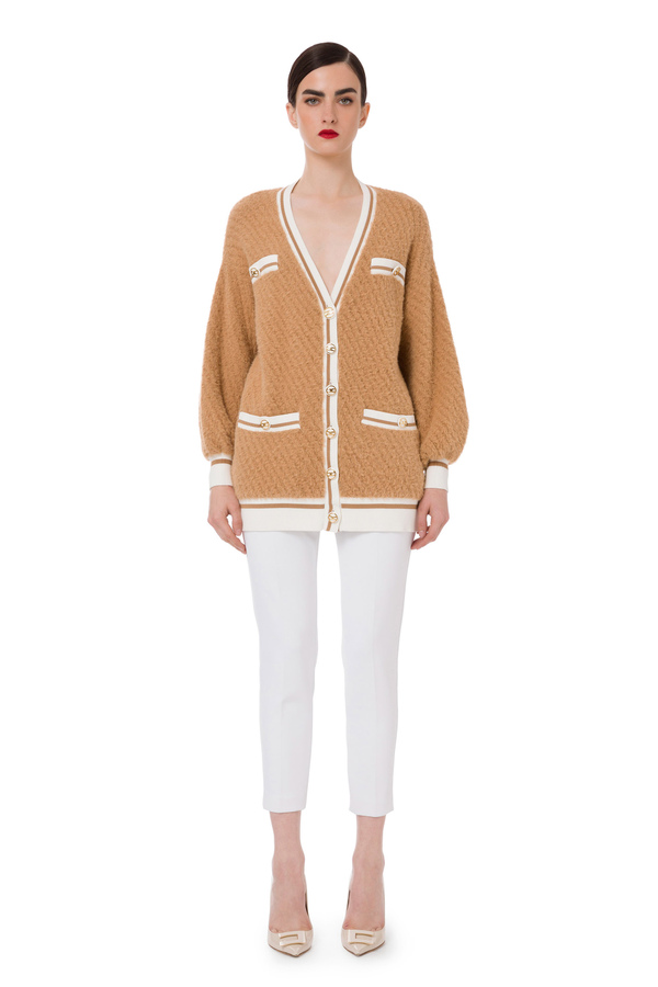 Cardigan in knit fabric with oversize volume and contrasts - Elisabetta Franchi® Outlet