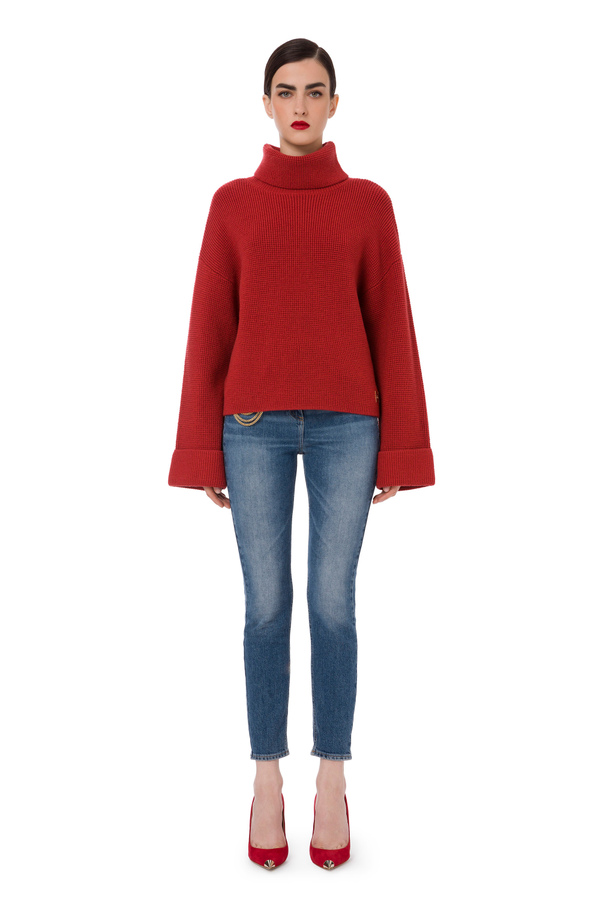 Sweater with flared sleeves and oversize volume - Elisabetta Franchi® Outlet
