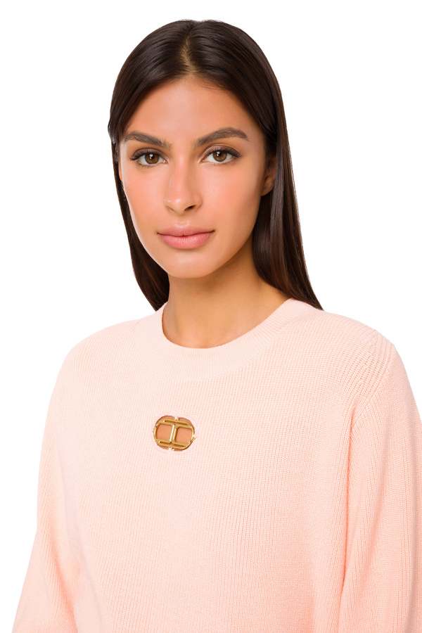 Sweatshirt with 3/4 length sleeves and embroidery with round elements - Elisabetta Franchi® Outlet