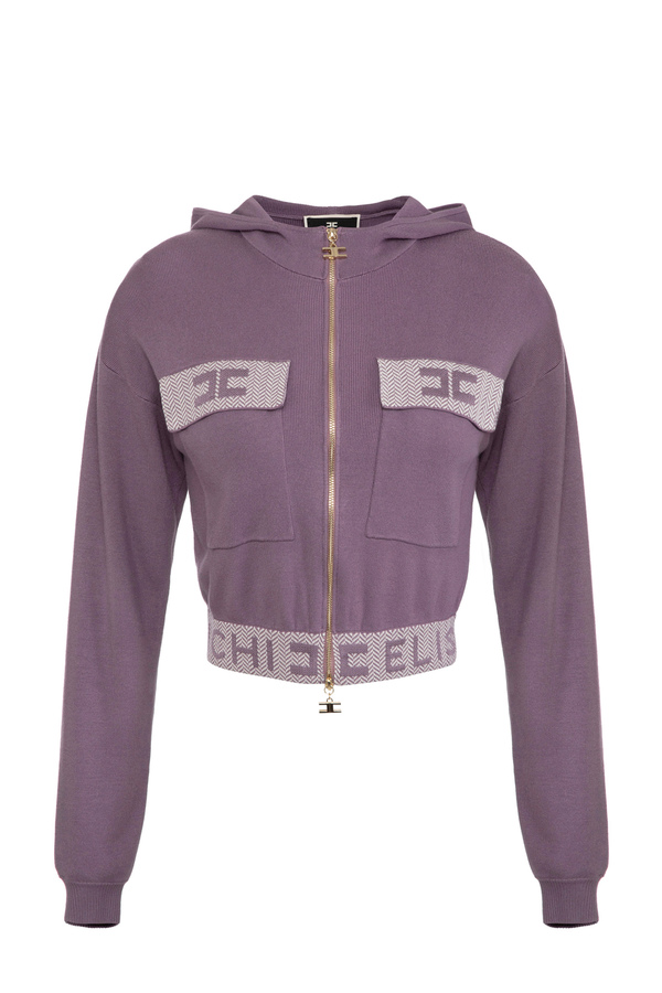 Crop sweatshirt in viscose with logo inserts - Elisabetta Franchi® Outlet