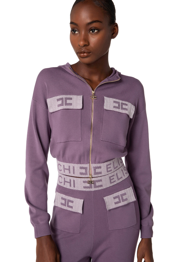 Crop sweatshirt in viscose with logo inserts - Elisabetta Franchi® Outlet